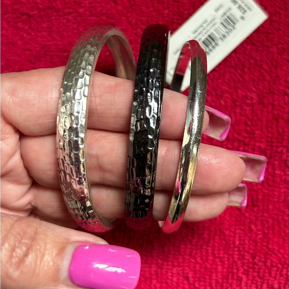 NWT Silver and Black Hammered Bangle Bracelets